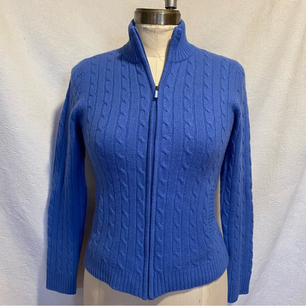 Jones New York XS/Sm wool angora blue cable cardigan